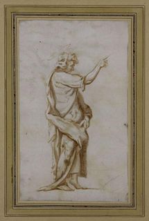 18/19th Century Continental Sanguine Drawing on Laid Paper, Figure with Halo.
