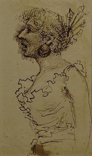 attributed to: Gaetano Gandolfi, Italian (1734-1802) Ink on paper. "Study of a Woman"