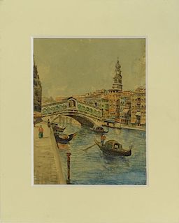 19th Century Italian School Watercolor "Rialto Bridge, Venice"