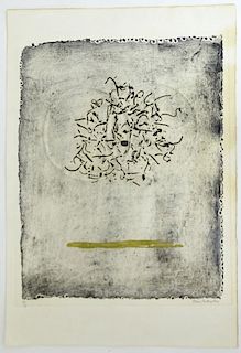 Claire Falkenstein, American (1908-1998) Hand-colored collograph on Fabriano paper "Two Rings".