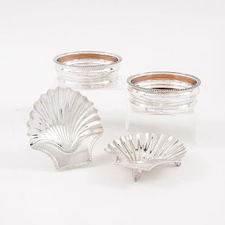 Sheffield Plate Wine Bottle Coasters and Shell Dishes