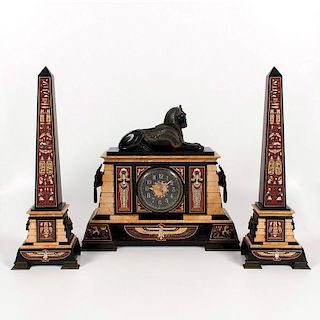 Egyptian Revival Clock Garniture