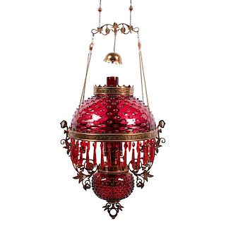 Cranberry Hobnail Hanging Lamp