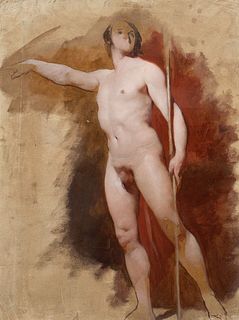 STUDY OF NUDE MALE OIL PAINTING