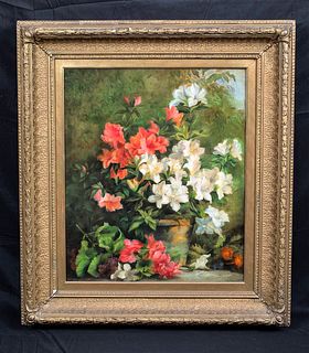 STILL LIFE OF AZELEAS OIL PAINTING
