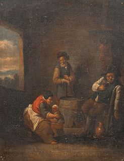 PEASANTS DRINKING OIL PAINTING