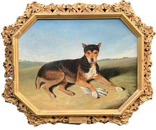 PORTRAIT OF A SEATED DOG, PEPPER OIL PAINTING