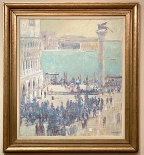 VIEW OF PEOPLE IN ST. MARKS SQUARE OIL PAINTING