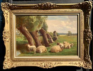 LANDSCAPE WITH SHEEP RESTING OIL PAINTING