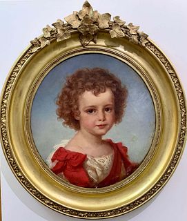 PORTRAIT OF A YOUNG GIRL WITH RED AND WHITE DRESS OIL PAINTING