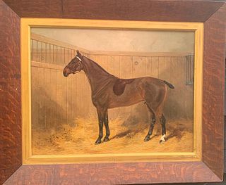 POLO PONY OR HORSE IN A STABLE OIL PAINTING