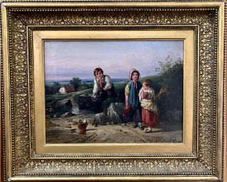 CHILDREN IN A LANDSCAPE OIL PAINTING