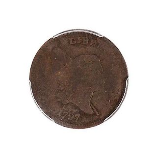 A United States 1797 Liberty Cap '1 Above 1' Half-Cent Coin