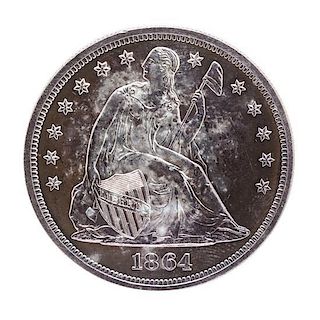 A United States 1864 Seated Liberty Silver Dollar