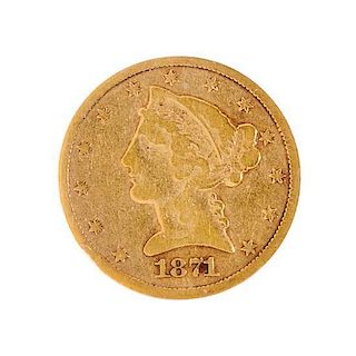 A United States 1871-CC Liberty Head $5 Gold Coin