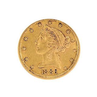 A United States 1886-S Liberty Head $5 Gold Piece