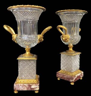 A Pair of Large Bronze Baccarat style Crystal Vases