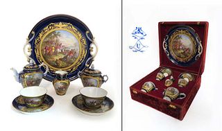19th C French Sevres Porcelain Tea Set in Original Case
