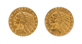 Two United States 1909 Indian Head $5 Gold Coins