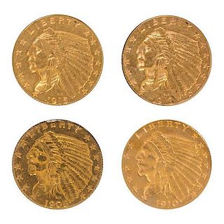 Four United States Indian Head $2.50 Gold Coins
