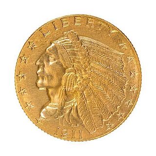 A United States 1911-D Indian Head $2.50 Gold Coin