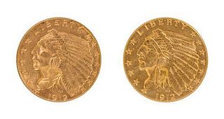 Two United States 1912 Indian Head $2.50 Gold Coin