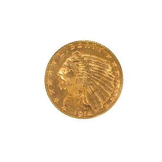 A United States 1914-D Indian Head $2.50 Gold Coin