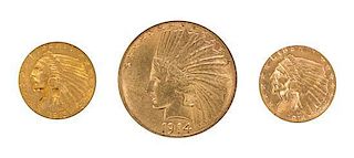 Three United States Indian Head Gold Coins