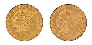 Two United States Indian Head $2.50 Gold Pieces