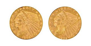Two United States Indian Head $2.50 Gold Coins