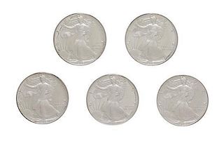 Five United States 1986-S Silver Eagle $1 Coins