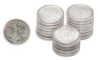 A Collection of Twenty United States Silver Eagle $1 Coins