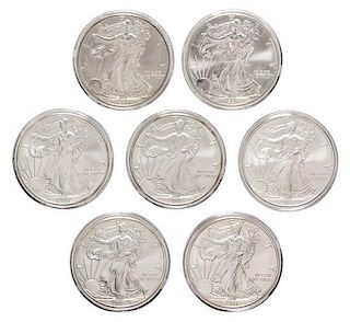 A Group of Seven United States Silver Eagle $1 Coins