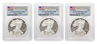A Group of Three United States 2015-W Silver Eagle First Strike Cameo Proofs