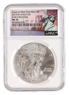 Three United States 2015-W Silver Eagle Early Release Dollar Coins