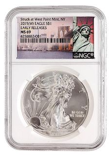 Three United States 2015-W Silver Eagle Early Release Dollar Coins