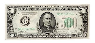 A 1934-G $500 Federal Reserve Note