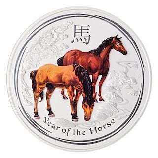 An Australia 2014 Year of the Horse $30 Colorized and Gemstone-Inset 1 Kilo Silver First Strike Specimen