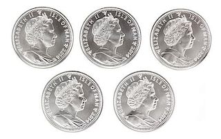 A Group of Five Isle of Man 2014 Silver Angel Coins