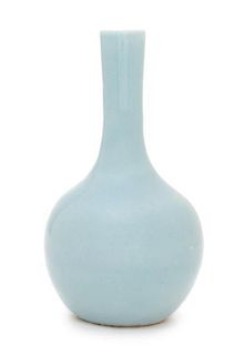 A Small Chinese Claire-de-Lune Glazed Porcelain Bottle Vase Height 5 1/2 inches. 天藍釉小瓶，高5,5英吋