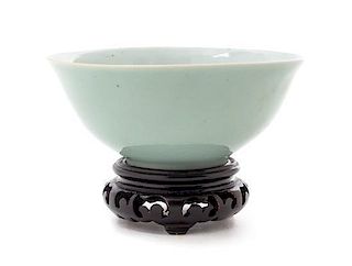 A Chinese Pale Celadon Glazed Porcelain Bowl Diameter of bowl 4 7/8 inches. 淡青釉碗，口徑4.875英吋