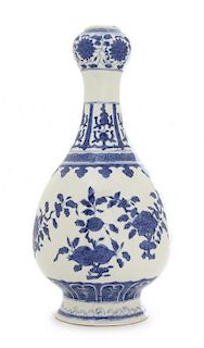 A Blue and White Porcelain Garlic-Mouth Vase Height 11 inches.