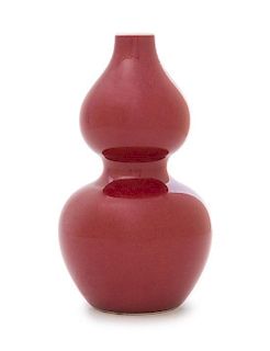 A Copper Red Glazed Porcelain Vase Height 6 3/4 inches. 紅釉葫芦瓶，高6.75英吋
