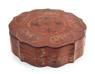 A Large Tianqi Lacquer Box Diameter 19 1/2 inches. 填漆花卉壽紋大蓋盒，直徑19.5英吋