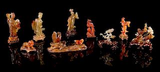 Nine Agate Carvings Height of tallest 4 1/2 inches. 瑪瑙雕擺件九件，最高4.5英吋