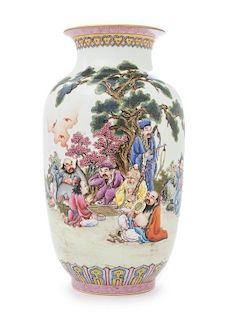 A Famille Rose Porcelain Baluster Vase Height 13 1/2 inches. 粉彩八仙圖瓶，高13.5英吋