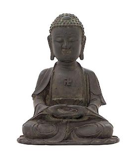 A Bronze Figure of Shakyamuni Buddha Height 13 1/4 inches. 铜释迦牟尼佛坐像，高13.25英吋