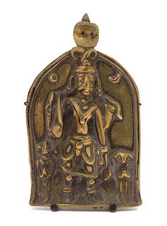 * An Indian Bronze Shiva Temple Plaque Height 7 1/4 inches x width 4 1/2 inches.