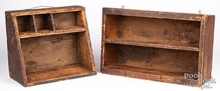 Two primitive pine hanging wall boxes, 19th c.