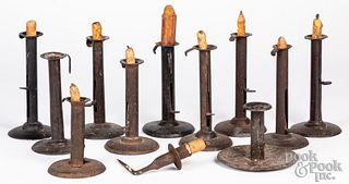 Ten tin hogscraper candlesticks, 19th c.